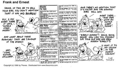 Cartoonist Bob Thaves Tom Thaves  Frank and Ernest 1996-07-28 