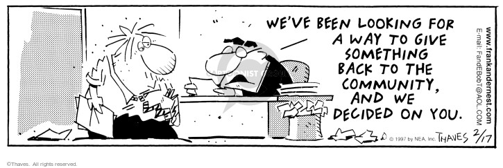 Cartoonist Bob Thaves Tom Thaves  Frank and Ernest 1997-02-17 